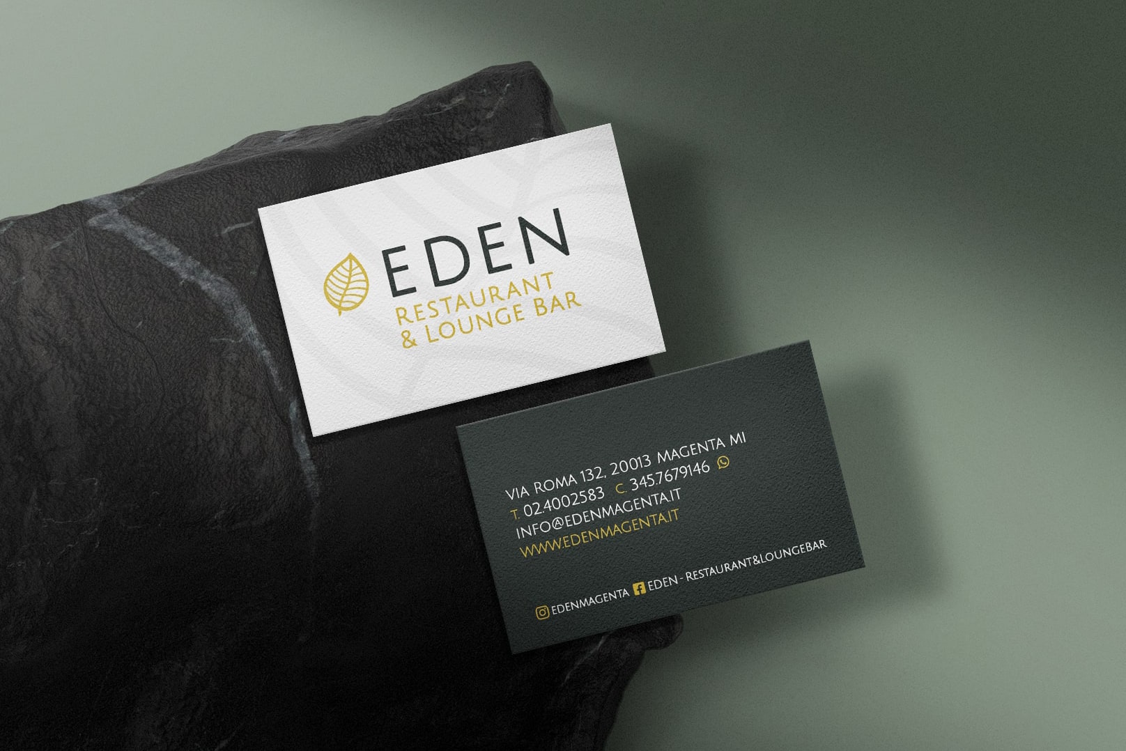 I biglietti da visita con logo del ristorante Eden