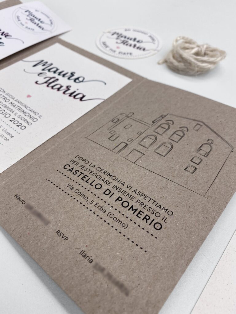 Coordinato per matrimonio di Ilaria e Mauro: dettaglio illustrazione sull'invito