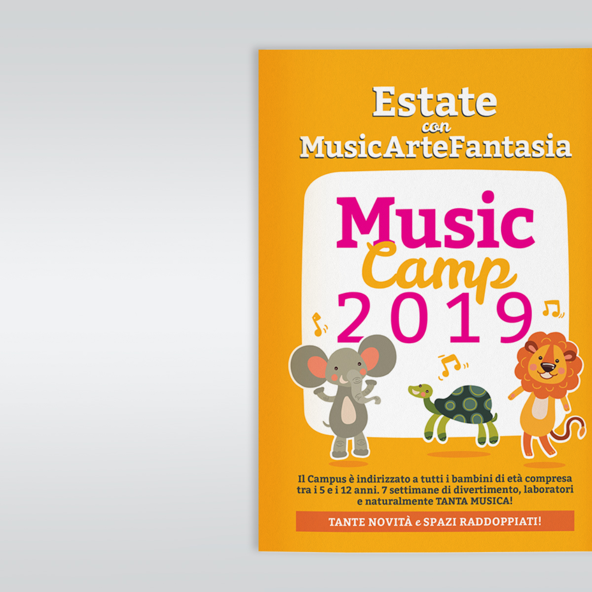 Grafica della copertina del volantino del campus estivo 2019