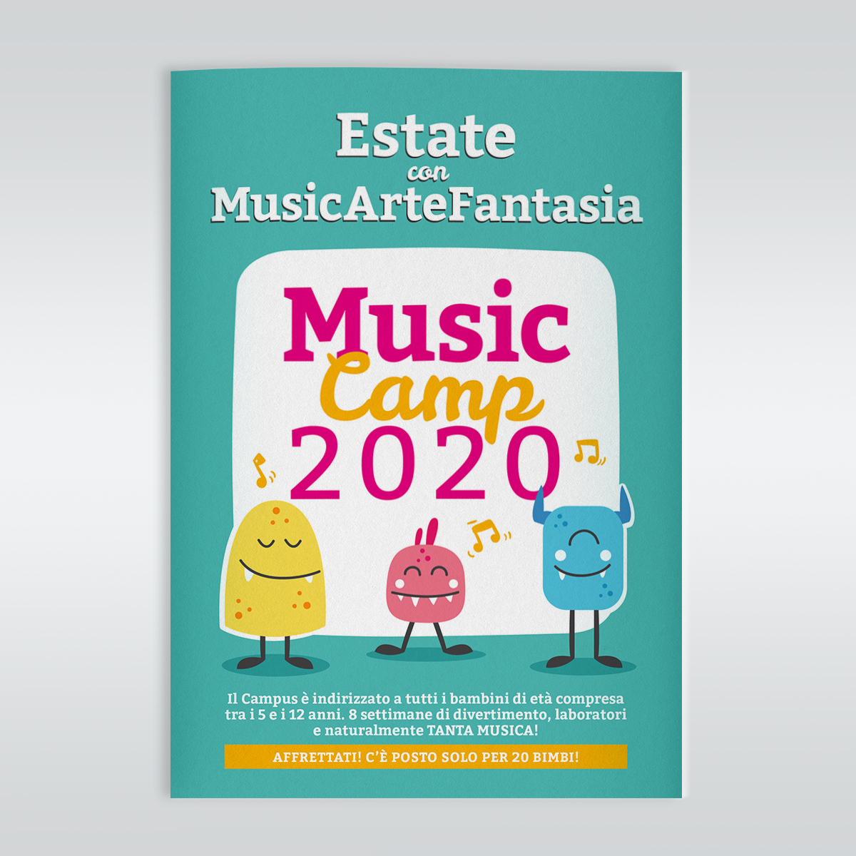 Grafica della copertina del volantino del campus estivo 2020