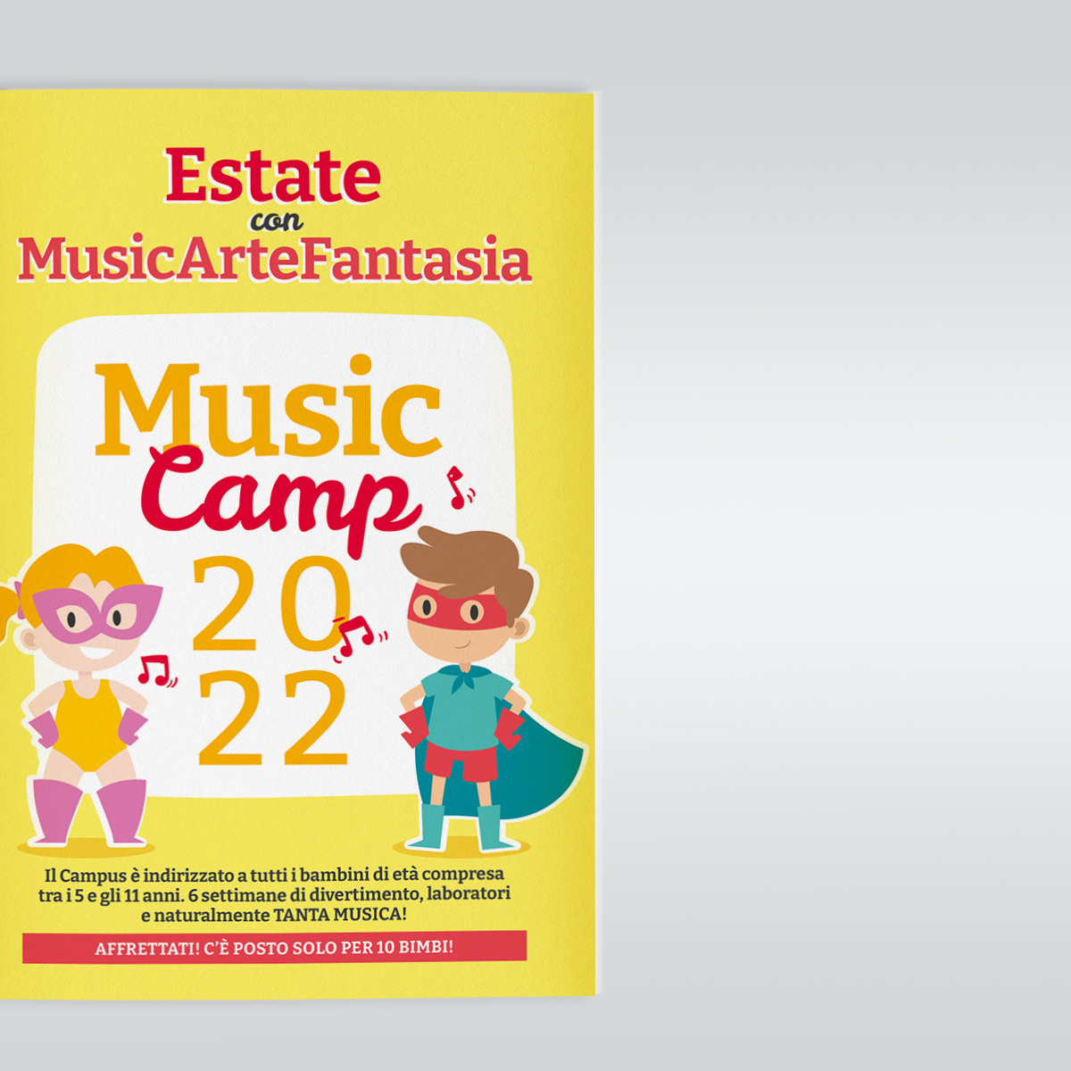 Grafica della copertina del volantino del campus estivo 2022
